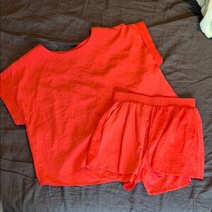 Vibrant Coral Pink Two-Piece Set